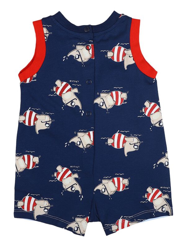 Boys White & Blue Sleeveless Knitted Romper image number 1